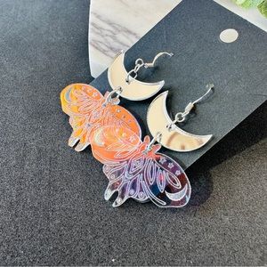 Moth Earrings Celestial Crescent Moon Lightweight Earrings